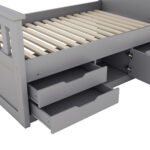 Twin Size Captain Platform Bed Frame with Storage Bookcases and Shelves,Four Drawers, Gray - imagine 21