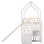 Twin over Twin House Bunk Bed with Convertible Slide,Storage Staircase,White - imagine 9