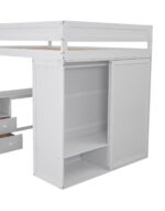 Wood Full Size Loft Bed with Wardrobes and 2-Drawer Desk with Cabinet, White - imagine 10