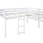 L-Shaped Twin Size Loft Bed with Ladder and Slide, White - imagine 15
