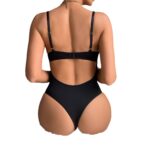 Vintage Print Mesh and PU Leather Cross-Tie Bow Fitted Jumpsuit Irregular Strap - imagine 5