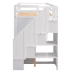 Functional Loft Bed with 3 Shelves, 2 Wardrobes and 2 Drawers, Ladder with Storage, No Box Spring Needed, White - imagine 6