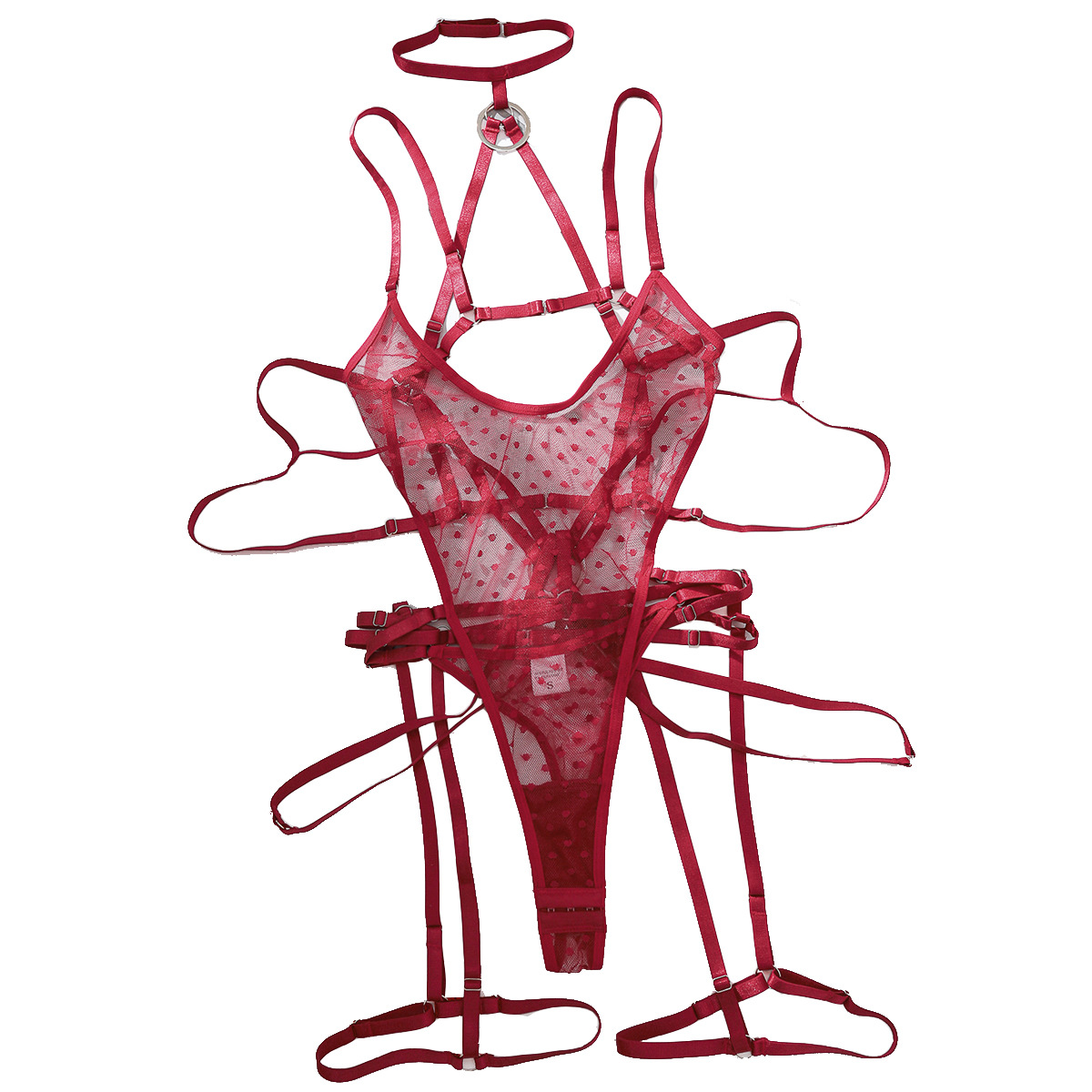 558095557 Bandage Temptation Sex Set Perspective Wave Point Mesh Sexy Bareback jumpsuit - imagine 1