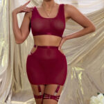 Seductive Transparent Sexy Mesh Top Women's Lingerie Four-Piece Set - imagine 3