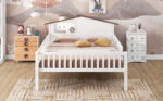 Full Size Wood Platform Bed with House-shaped Headboard, LED and Built-in Storage, White - imagine 9