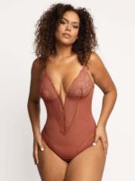 Lace Shapewear Bodysuit Women Tummy Control Backless Tank Tops V Neck Body Suit Thongs - imagine 7