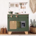 ROBUD Green Wooden Kitchen Toy Set With Accessories Chef Pretend Playset For Kid - imagine 2