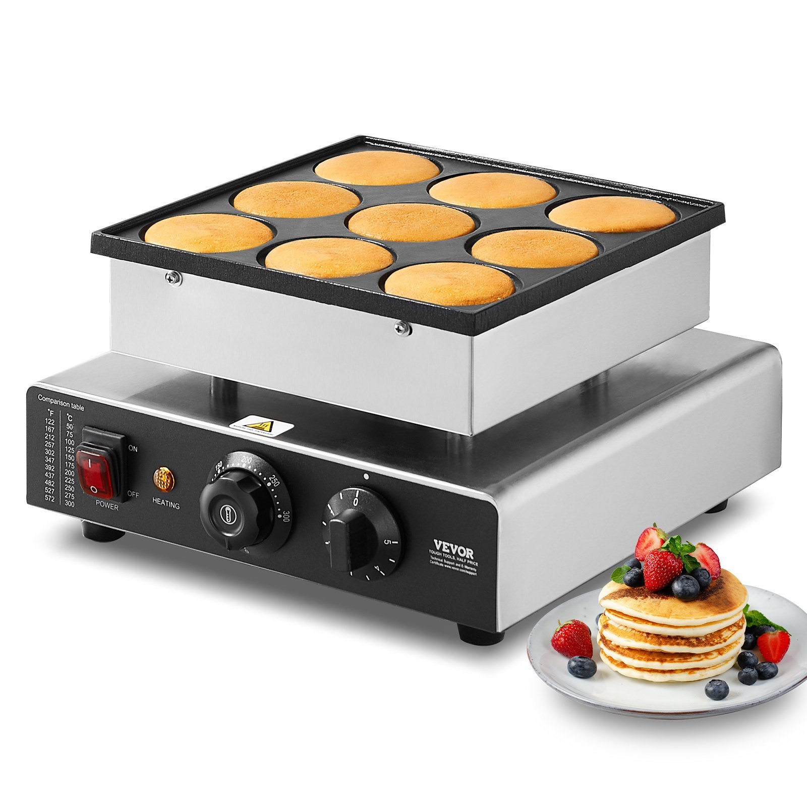 bf425eaa-7e22-4853-8259-75cdc30d27ba.jpg 9PCS 76mm Dutch Pancake Maker Commercial Dorayaki Baker 850W Non-stick - imagine 1