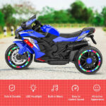 Kids Powered Ride-ons Toy, Kids Motorcycle For 3-6 Years, 12V Electric Ride On Motorcycle With Light Wheel & Bluetooth Music-Blue - imagine 9