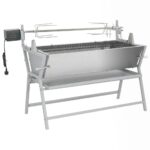 BBQ grill with rotisserie made of iron and stainless steel
