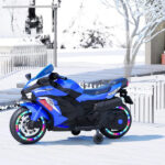 Kids Powered Ride-ons Toy, Kids Motorcycle For 3-6 Years, 12V Electric Ride On Motorcycle With Light Wheel & Bluetooth Music-Blue
