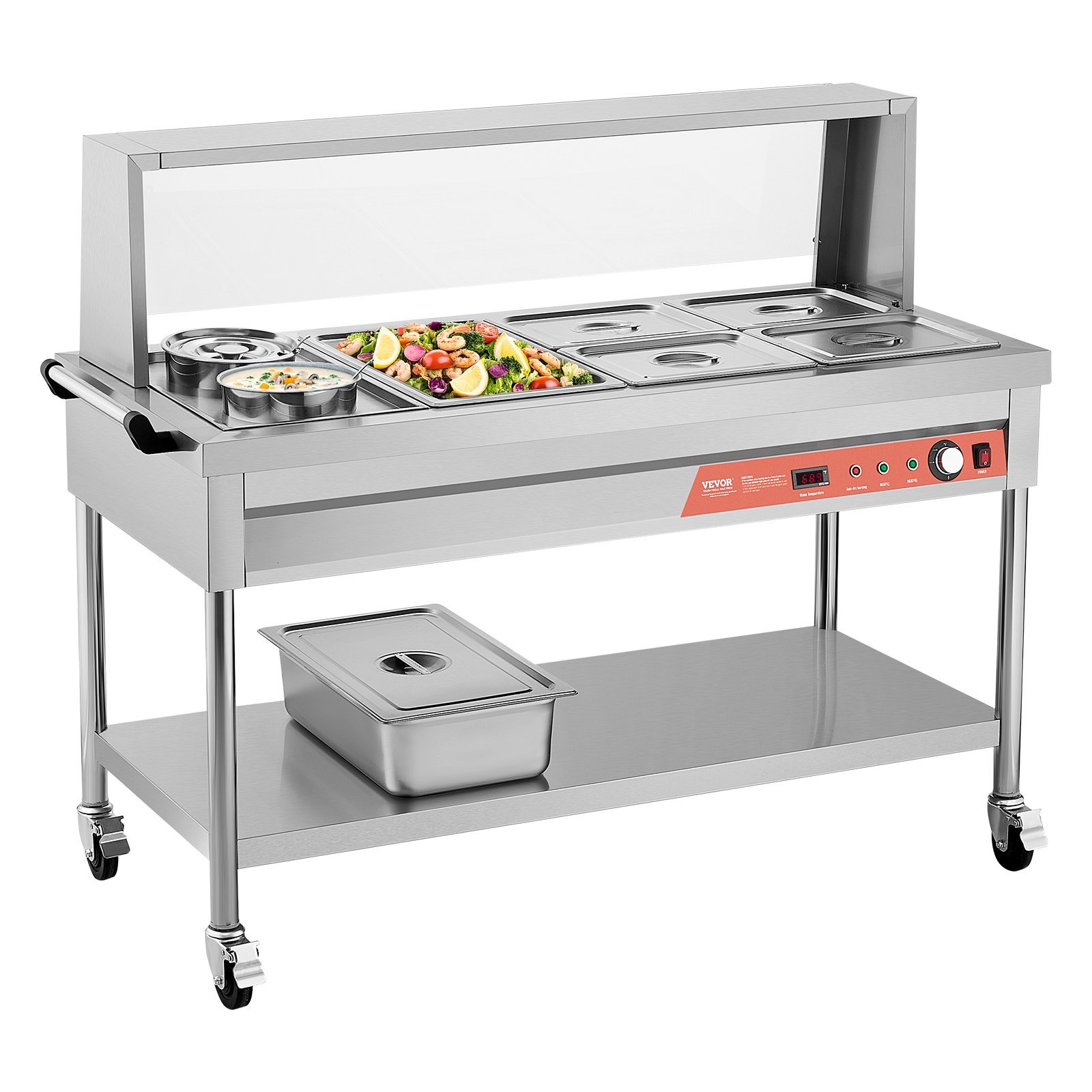 d0d09ea0-9532-452a-8c9a-b83cbfc4233a.jpg 5 Pans + 2 Pots Commercial Food Warmer Steam Table With Undershelf Shield - imagine 1