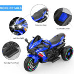 Kids Powered Ride-ons Toy, Kids Motorcycle For 3-6 Years, 12V Electric Ride On Motorcycle With Light Wheel & Bluetooth Music-Blue - imagine 10