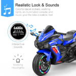 Kids Powered Ride-ons Toy, Kids Motorcycle For 3-6 Years, 12V Electric Ride On Motorcycle With Light Wheel & Bluetooth Music-Blue - imagine 4